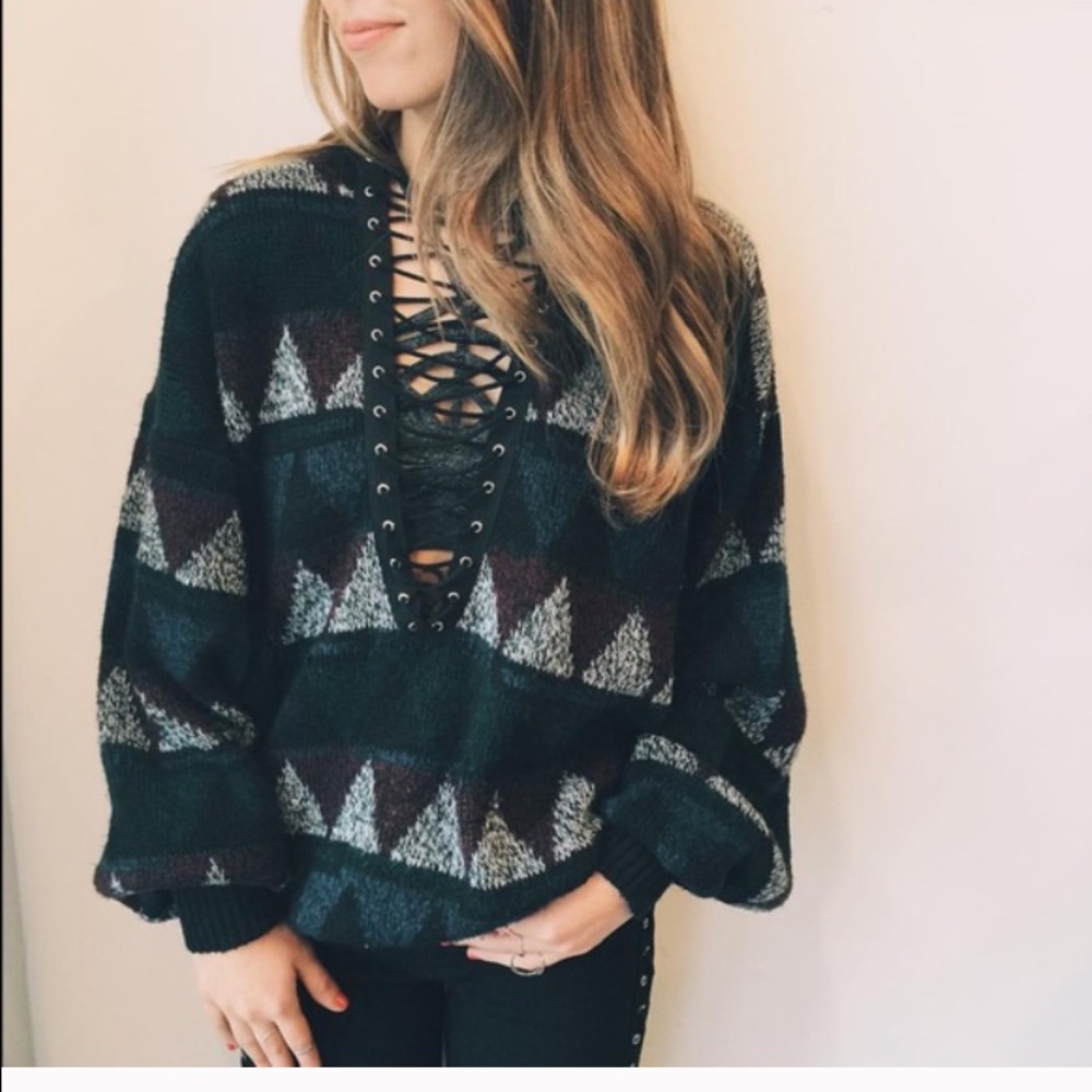 LF Vintage Lace-Up Sweater